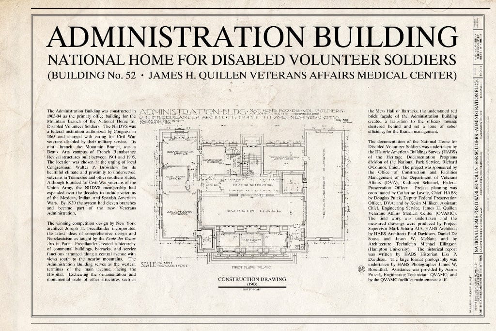 Blueprint Cover - National Home for Disabled Volunteer Soldiers, Mountain Branch, Administration Building, Lamont & Veterans Way, Johnson City, Washington County, TN