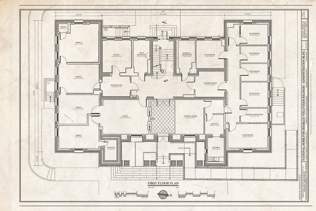 Blueprint First Floor Plan - National Home for Disabled Volunteer Soldiers, Mountain Branch, Administration Building, Lamont & Veterans Way, Johnson City, Washington County, TN