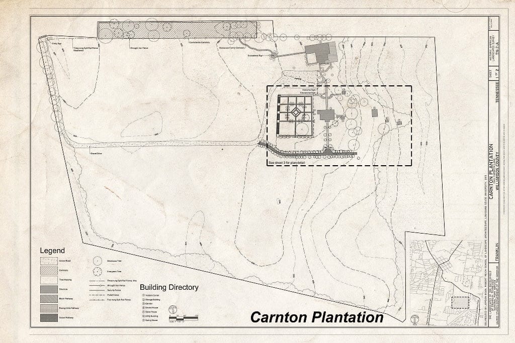 Blueprint Carnton Plantation - The Landscapes of The Battlefield of Franklin, Tennessee, Carnton Plantation, 1345 Carnton Lane, Franklin, Williamson County, TN