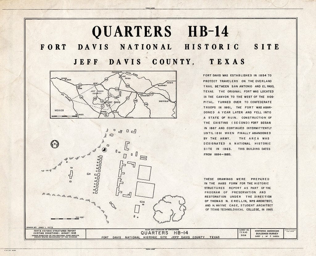 Blueprint Title Sheet - Fort Davis, Quarters, HB-14, Texas Route 17, Fort Davis, Jeff Davis County, TX