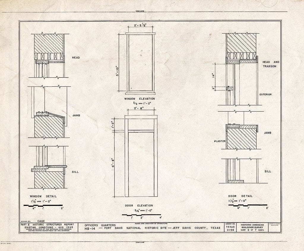 Blueprint Door and Window Details - Fort Davis, Quarters, HB-14, Texas Route 17, Fort Davis, Jeff Davis County, TX