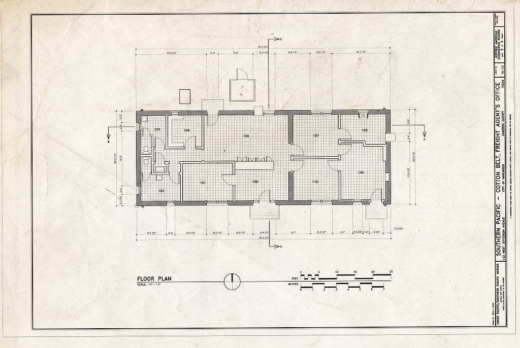 Blueprint Floor Plan - Southern Pacific-Cotton Belt, Freight Agents Office, Union Pacific Milepost 174.00, 122 West Jefferson Avenue, Harlingen, Cameron County, TX