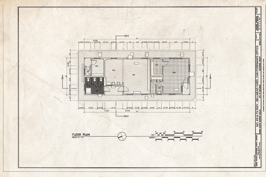 Blueprint Floor Plan - Missouri, Kansas & Texas (MKT) Railroad, Bellmead Yard, Car Foreman's Office, Bellmead, McLennan County, TX