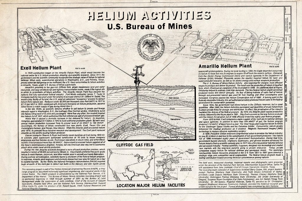 Blueprint Cover Sheet - Helium Activities - U.S. Bureau of Mines, Helium Plants, Amarillo, Potter County, TX