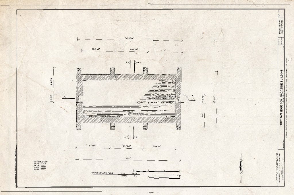 Blueprint Ground Floor Plan - Fort Sam Houston, Magazine Building, San Antonio, Bexar County, TX