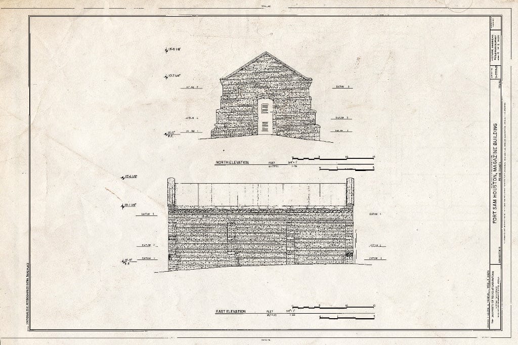 Blueprint East & North Elevation - Fort Sam Houston, Magazine Building, San Antonio, Bexar County, TX