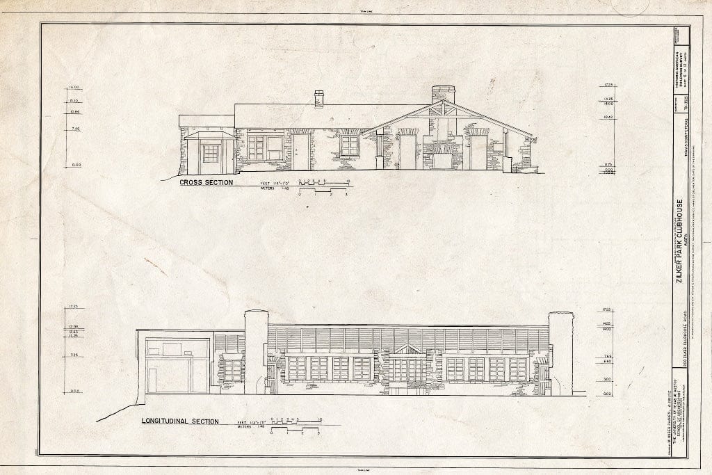 Blueprint Cross Section & Longitudinal Section - Zilker Park Club House, 200 Clubhouse Road, Austin, Travis County, TX