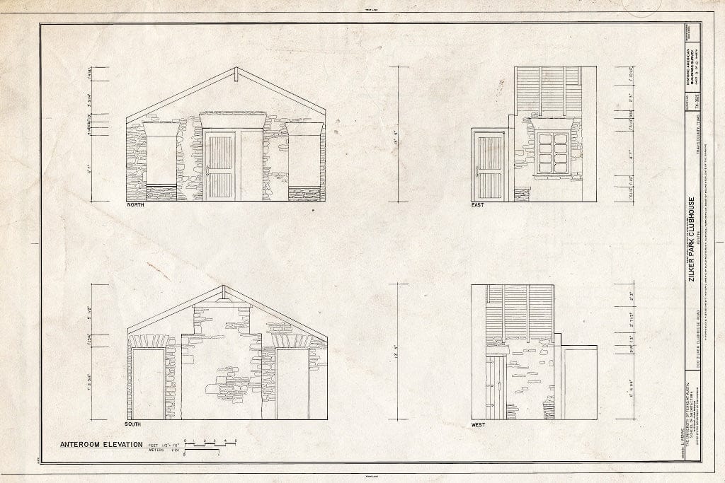 Blueprint Anteroom Elevation - Zilker Park Club House, 200 Clubhouse Road, Austin, Travis County, TX