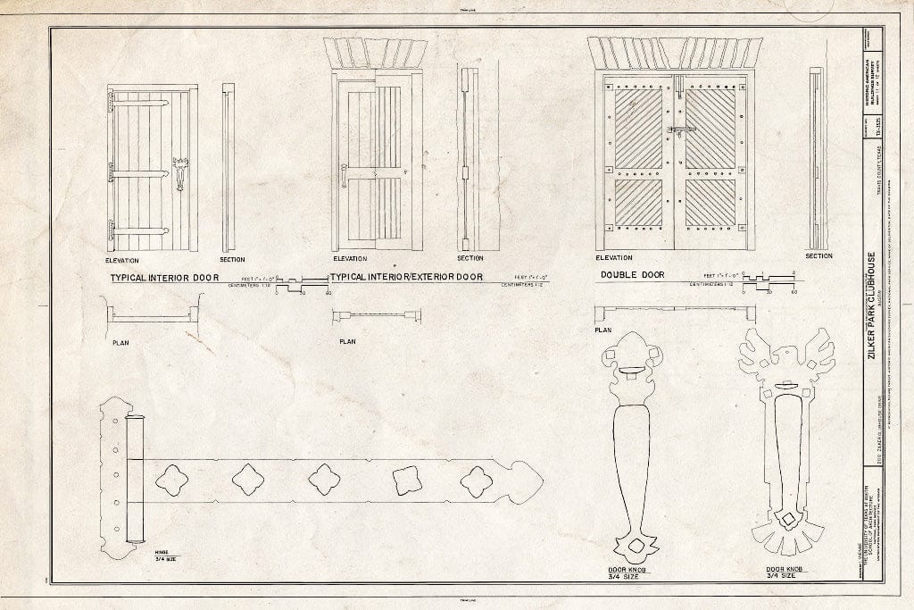 Blueprint Door Details - Zilker Park Club House, 200 Clubhouse Road, Austin, Travis County, TX