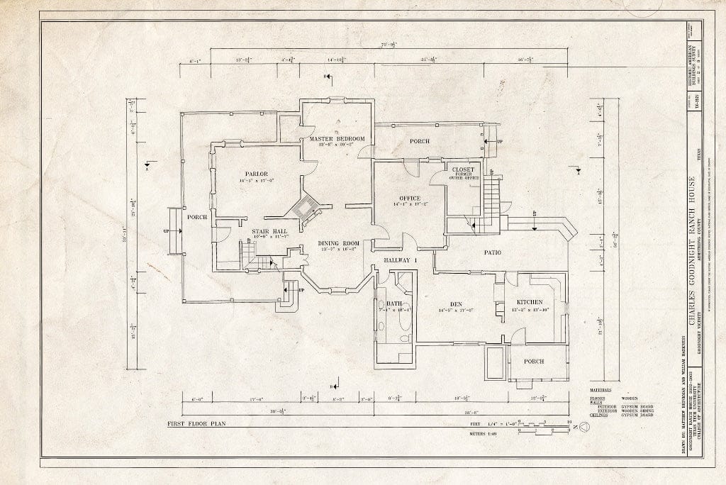 Blueprint First Floor Plan - Charles Goodnight Ranch House, Goodnight, Armstrong County, TX