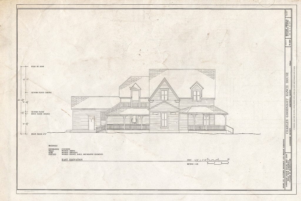 Blueprint East Elevation - Charles Goodnight Ranch House, Goodnight, Armstrong County, TX