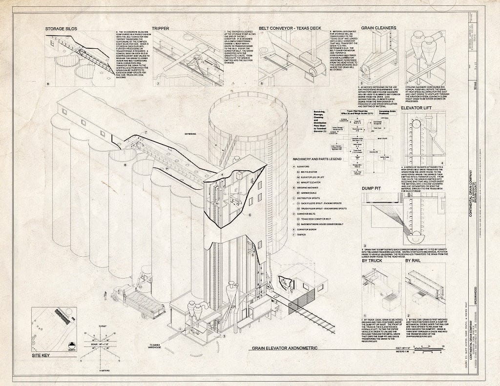 Blueprint Grain Elevator Axonometric - Continental Grain Company, 307 South Washington Street, Brownwood, Brown County, TX