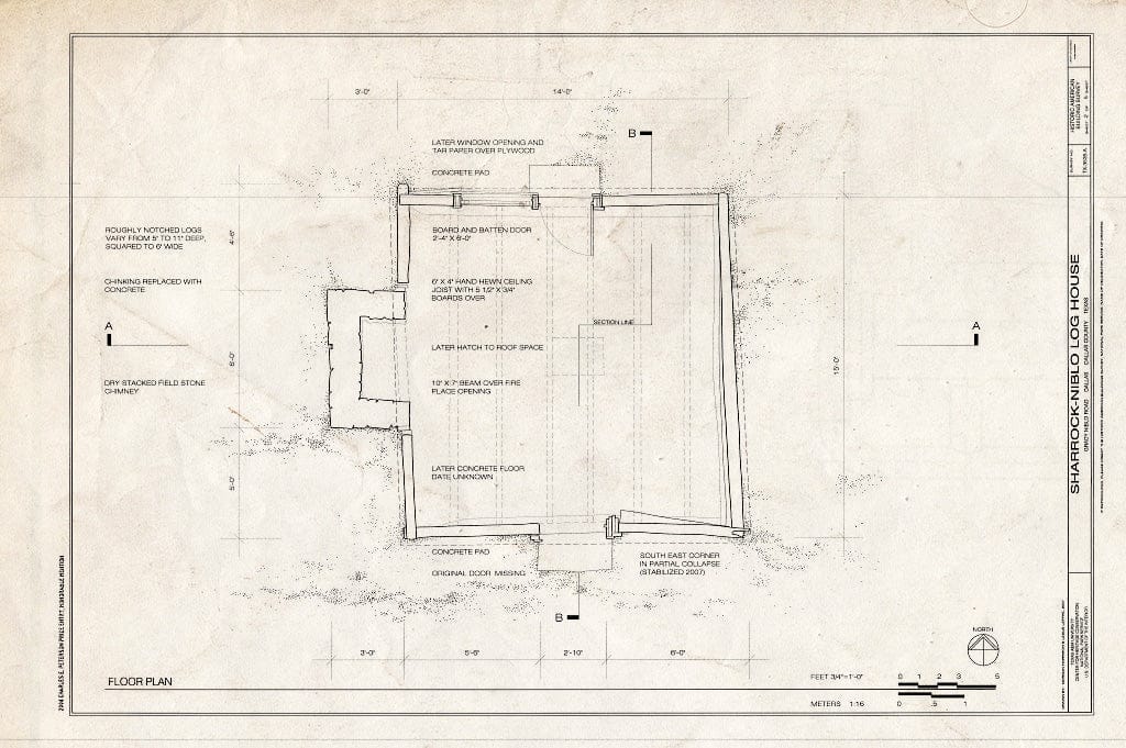 Blueprint Floor Plan - Sharrock-Niblo Farm, Log House, Grady Niblo Road, Dallas, Dallas County, TX