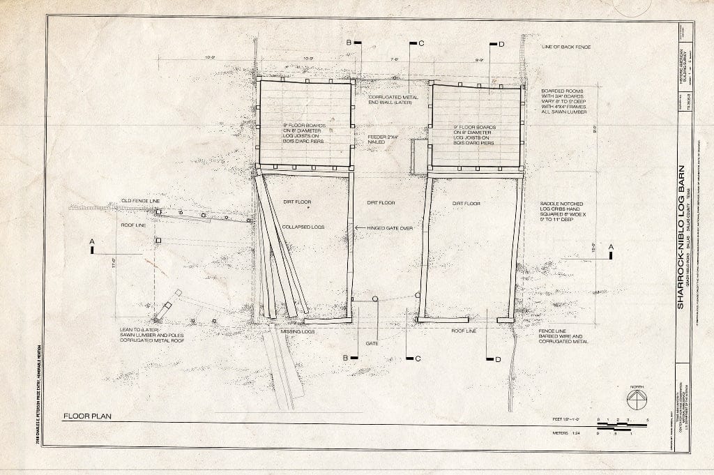 Blueprint Floor Plan - Sharrock-Niblo Farm, Log Barn, Grady Niblo Road, Dallas, Dallas County, TX