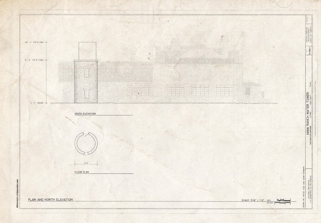 Blueprint Elevation and Floor Plan - 6666 Ranch, Water Tower, 1102 Dash for Cash Road, Guthrie, King County, TX