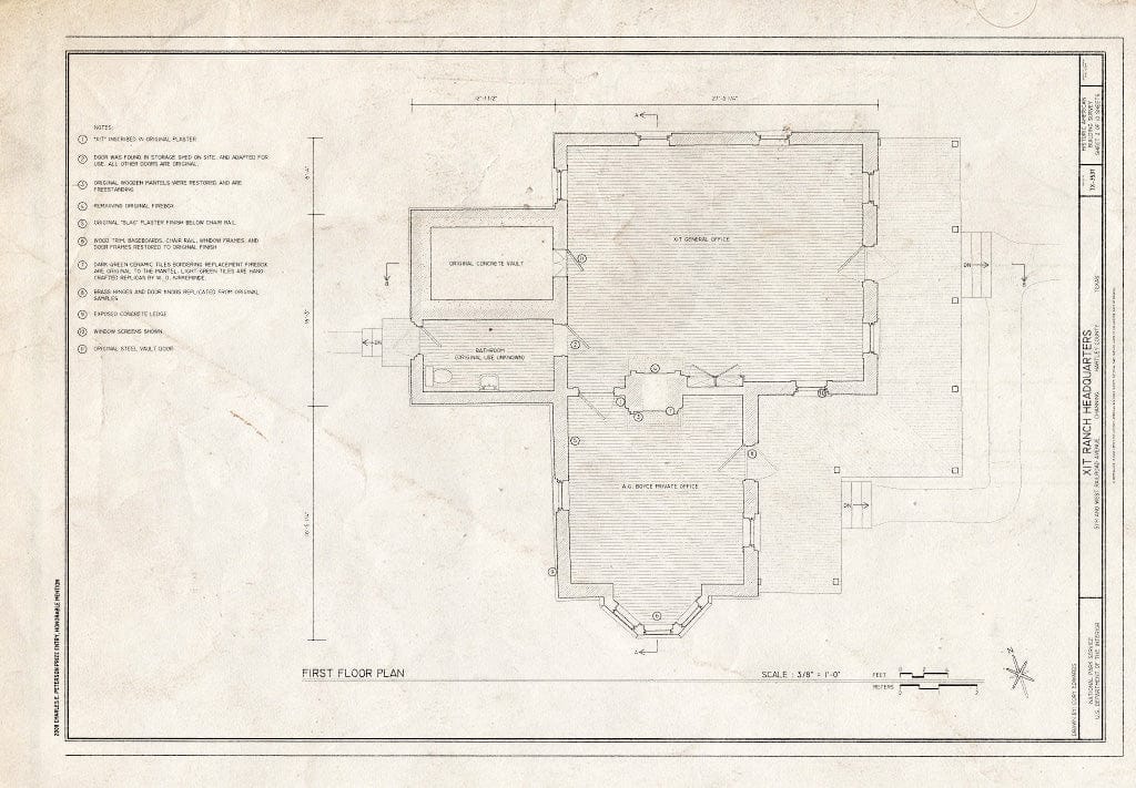 Blueprint First Floor Plan - XIT Ranch Headquarters, Fifth and West Railroad Avenue, Channing, Hartley County, TX