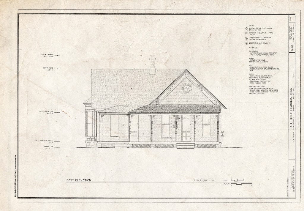 Blueprint East Elevation - XIT Ranch Headquarters, Fifth and West Railroad Avenue, Channing, Hartley County, TX