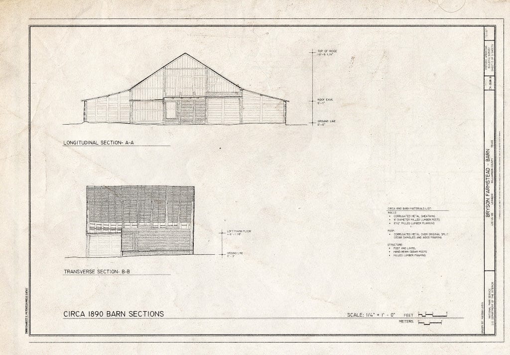 Blueprint Barn Sections - Bryson Farmstead, Barn, 4181 US Highway 183, Leander, Williamson County, TX