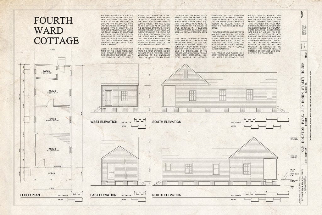 Blueprint Elevations & Floor Plan - Sam Houston Park, 809 Robin Street House, 1100 Bagby Street, Houston, Harris County, TX