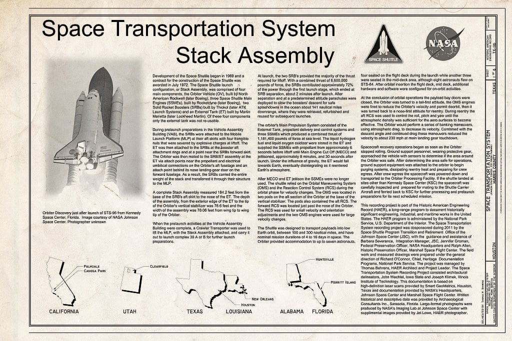 Blueprint 1. Cover Sheet with Statement of Significance and maps - Space Transportation System, Lyndon B. Johnson Space Center, 2101 NASA Parkway, Houston, Harris County, TX