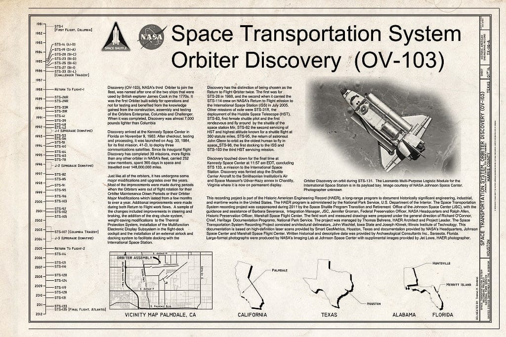 Blueprint Cover Sheet - Space Transportation System, Orbiter Discovery (OV-103), Lyndon B. Johnson Space Center, 2101 NASA Parkway, Houston, Harris County, TX