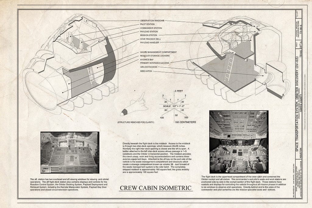 Blueprint Crew Cabin Isometric - Space Transportation System, Orbiter Discovery (OV-103), Lyndon B. Johnson Space Center, 2101 NASA Parkway, Houston, Harris County, TX