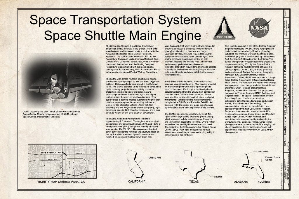 Blueprint Cover Sheet - Space Transportation System, Space Shuttle Main Engine, Lyndon B. Johnson Space Center, 2101 NASA Parkway, Houston, Harris County, TX