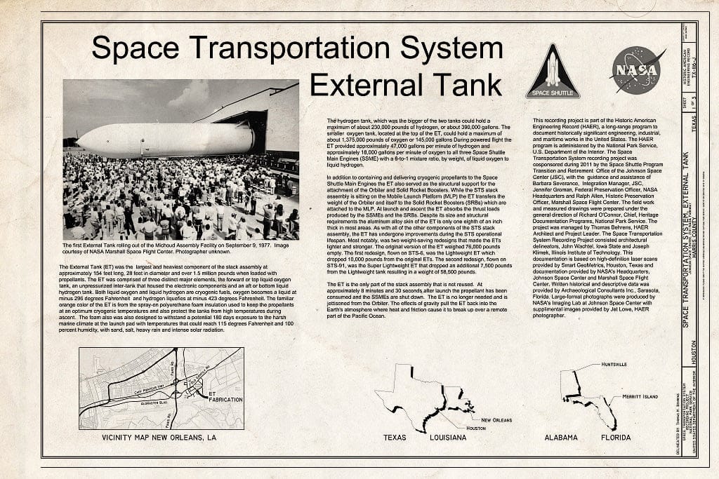 Blueprint Cover Sheet - Space Transportation System, External Tank, Lyndon B. Johnson Space Center, 2101 NASA Parkway, Houston, Harris County, TX