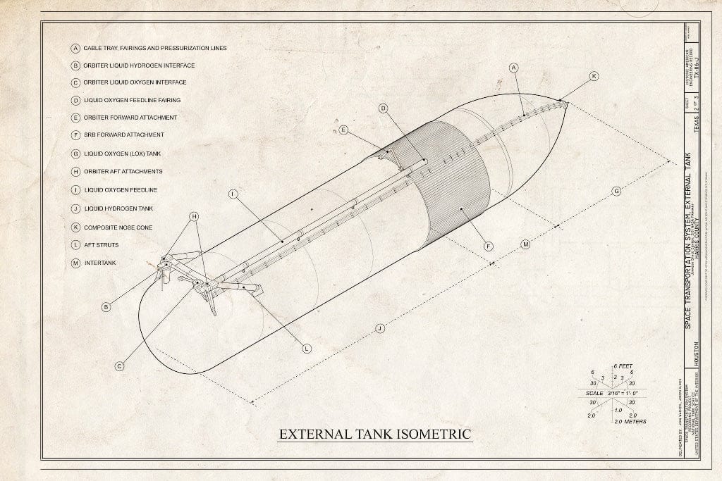 Blueprint External Tank Isometric - Space Transportation System, External Tank, Lyndon B. Johnson Space Center, 2101 NASA Parkway, Houston, Harris County, TX