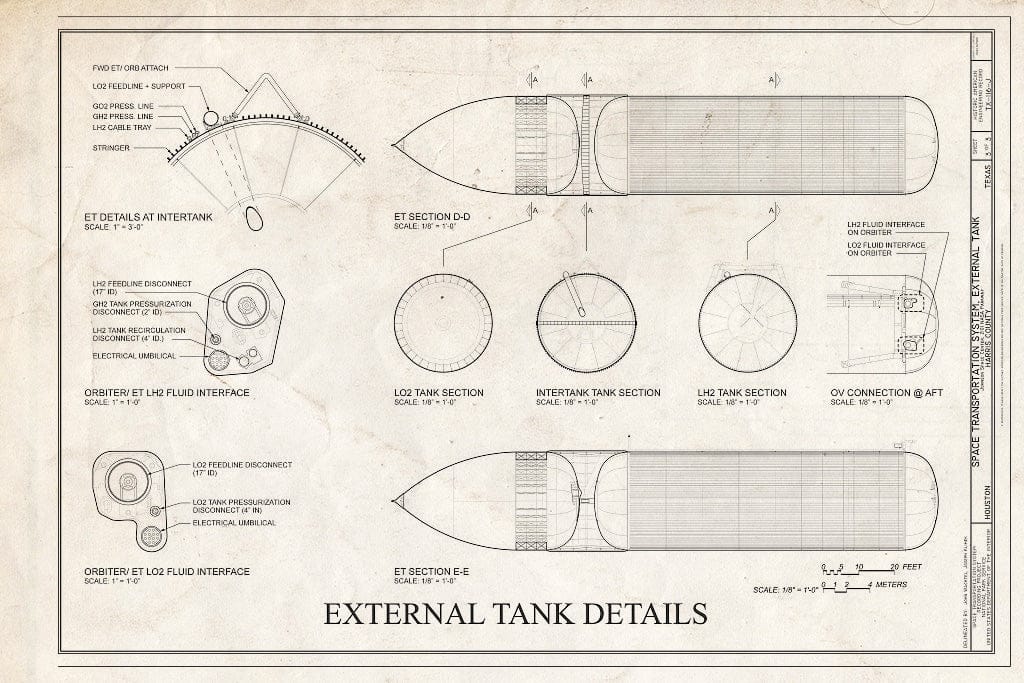 Blueprint External Tank Details - Space Transportation System, External Tank, Lyndon B. Johnson Space Center, 2101 NASA Parkway, Houston, Harris County, TX