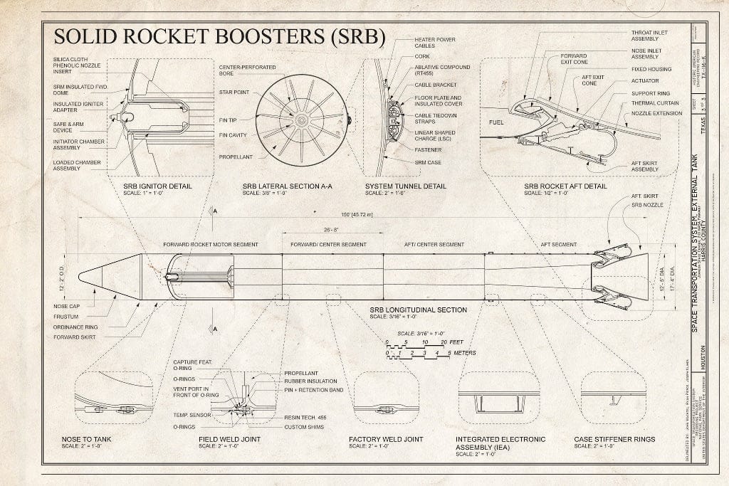 Blueprint Details and Joints - Space Transportation System, Solid Rocket Boosters, Lyndon B. Johnson Space Center, 2101 NASA Parkway, Houston, Harris County, TX