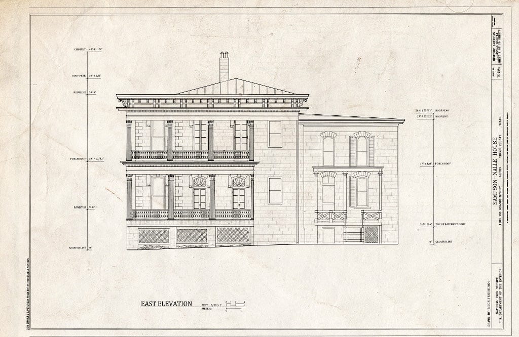 Blueprint East Elevation - Sampson-Nalle House, 1003 Rio Grande Street, Austin, Travis County, TX