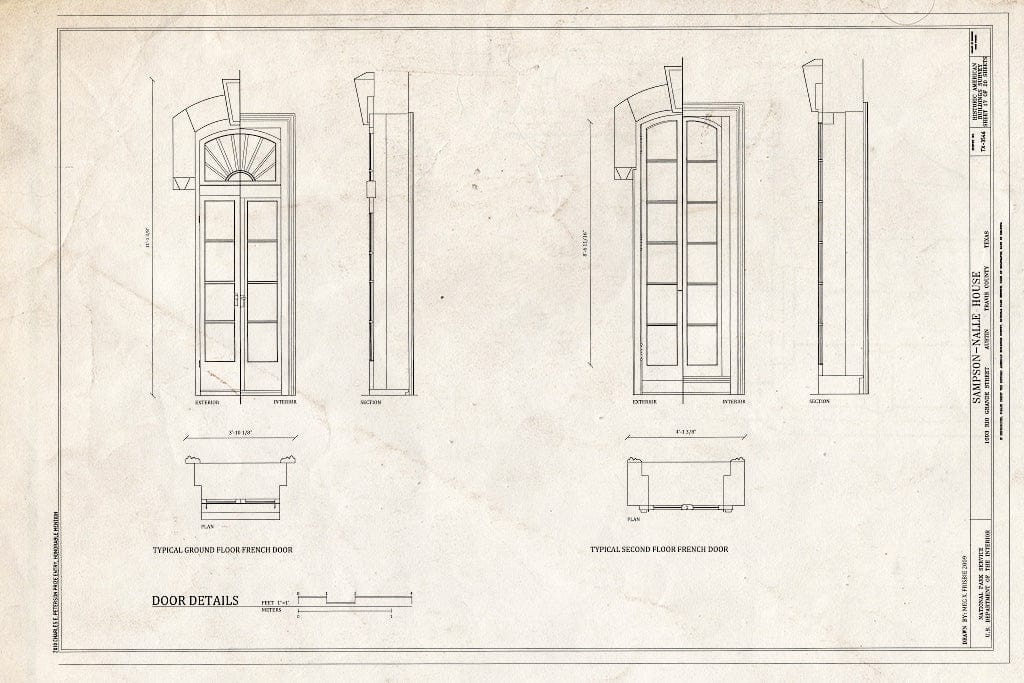 Blueprint Door Details - Sampson-Nalle House, 1003 Rio Grande Street, Austin, Travis County, TX