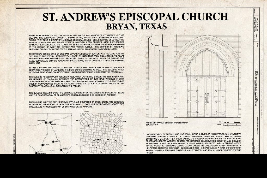 Blueprint Cover Sheet - Saint Andrew's Episcopal Church, 217 West Twenty-Sixth Street, Bryan, Brazos County, TX