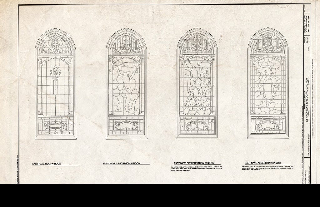 Blueprint East Nave Windows - Saint Andrew's Episcopal Church, 217 West Twenty-Sixth Street, Bryan, Brazos County, TX