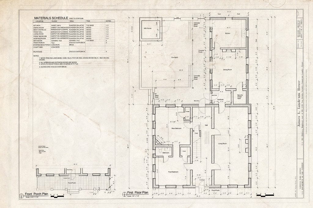 Blueprint First Floor Plan - James L. Landrum House, South side of U.S. Highway 281 (Military Highway), approximately 850 feet east of FM 2520, San Benito, Cameron County, TX