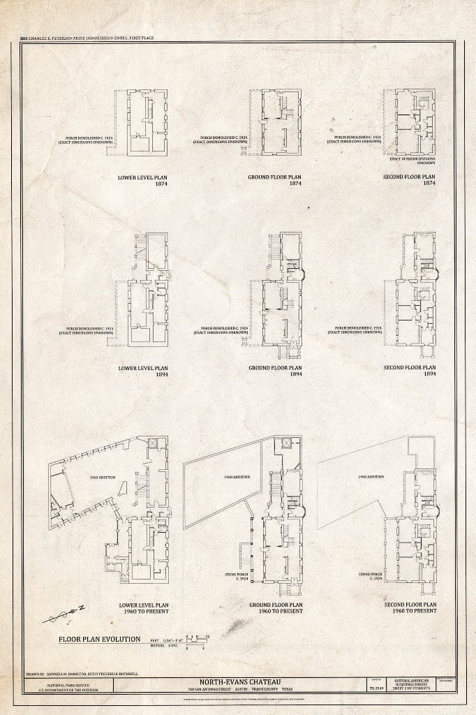 Blueprint Floor Plan Evolution - North-Evans Chateau, 708 San Antonio Street, Austin, Travis County, TX