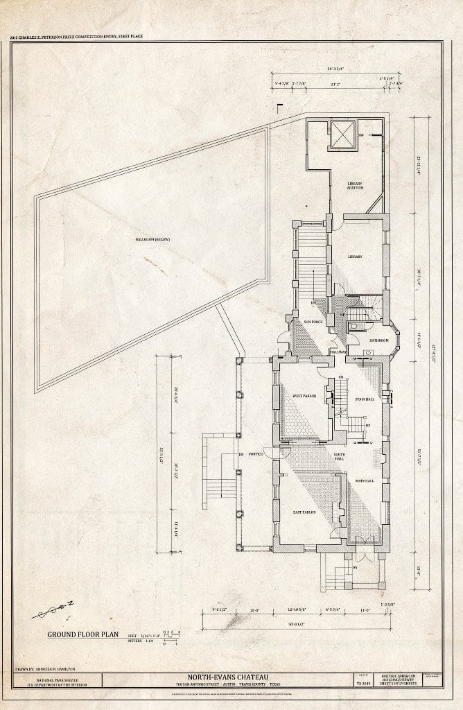 Blueprint Ground Floor Plan - North-Evans Chateau, 708 San Antonio Street, Austin, Travis County, TX