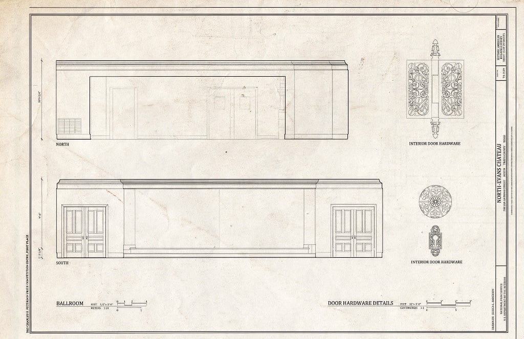 Blueprint Ballroom & Door Hardware Details - North-Evans Chateau, 708 San Antonio Street, Austin, Travis County, TX