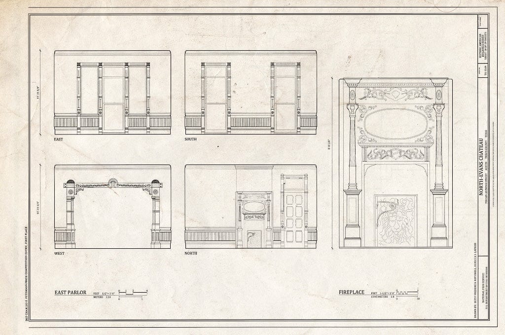 Blueprint East Parlor & Fireplace - North-Evans Chateau, 708 San Antonio Street, Austin, Travis County, TX