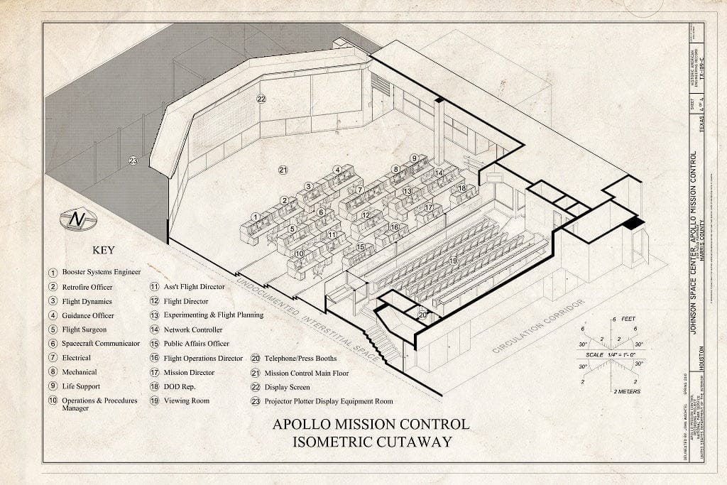 Blueprint Apollo Mission Control Isometric Cutaway - NASA Johnson Space Center, Apollo Mission Control, 2101 NASA Parkway, Houston, Harris County, TX