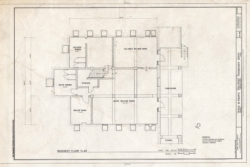 Blueprint Basement Floor Plan - Texas & Pacific Railroad Passenger Depot, 800 North Washington Street, Marshall Northeast, Harrison County, TX