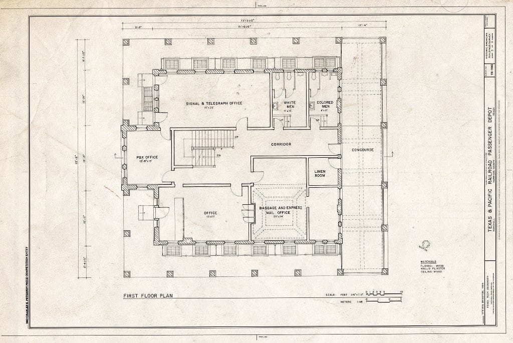 Blueprint First Floor Plan - Texas & Pacific Railroad Passenger Depot, 800 North Washington Street, Marshall Northeast, Harrison County, TX