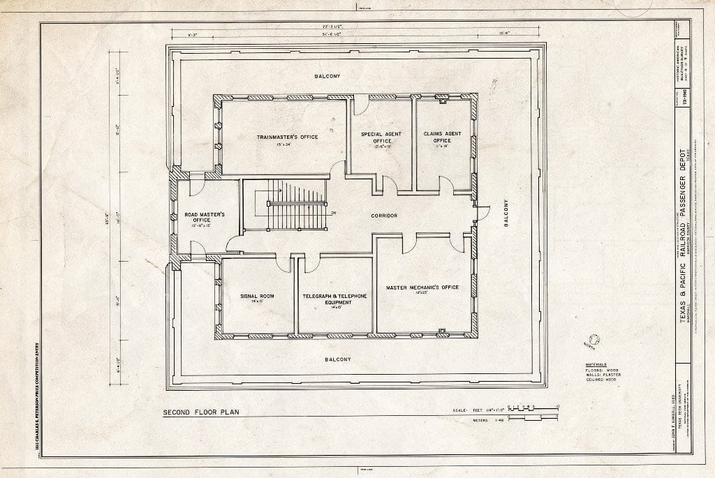 Blueprint Second Floor Plan - Texas & Pacific Railroad Passenger Depot, 800 North Washington Street, Marshall Northeast, Harrison County, TX