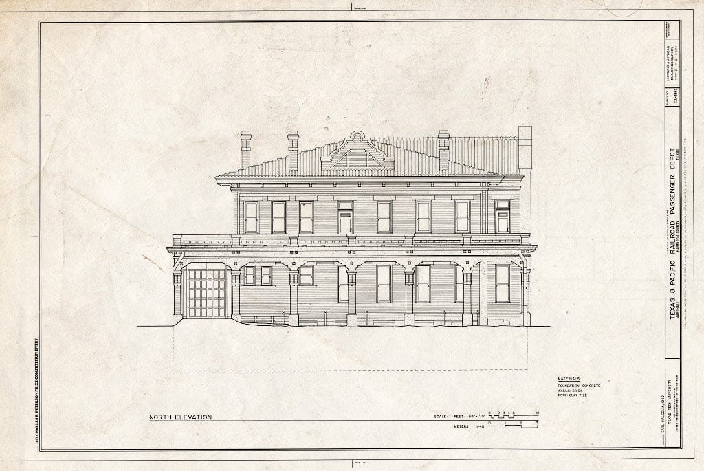 Blueprint North Elevation - Texas & Pacific Railroad Passenger Depot, 800 North Washington Street, Marshall Northeast, Harrison County, TX