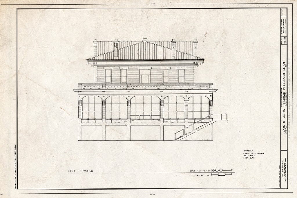 Blueprint East Elevation - Texas & Pacific Railroad Passenger Depot, 800 North Washington Street, Marshall Northeast, Harrison County, TX