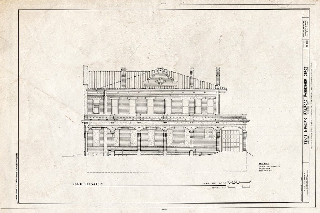 Blueprint South Elevation - Texas & Pacific Railroad Passenger Depot, 800 North Washington Street, Marshall Northeast, Harrison County, TX