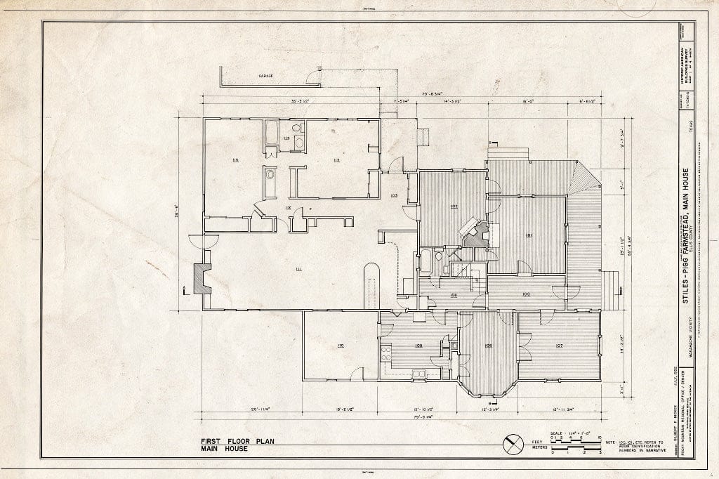 Blueprint First Floor Plan - Stiles-Pigg Farmstead, Main House, 1.7 Miles Northeast of The Intersection of Bakers Branch and Old Maypearl Roads, Waxahachie, Ellis County, TX