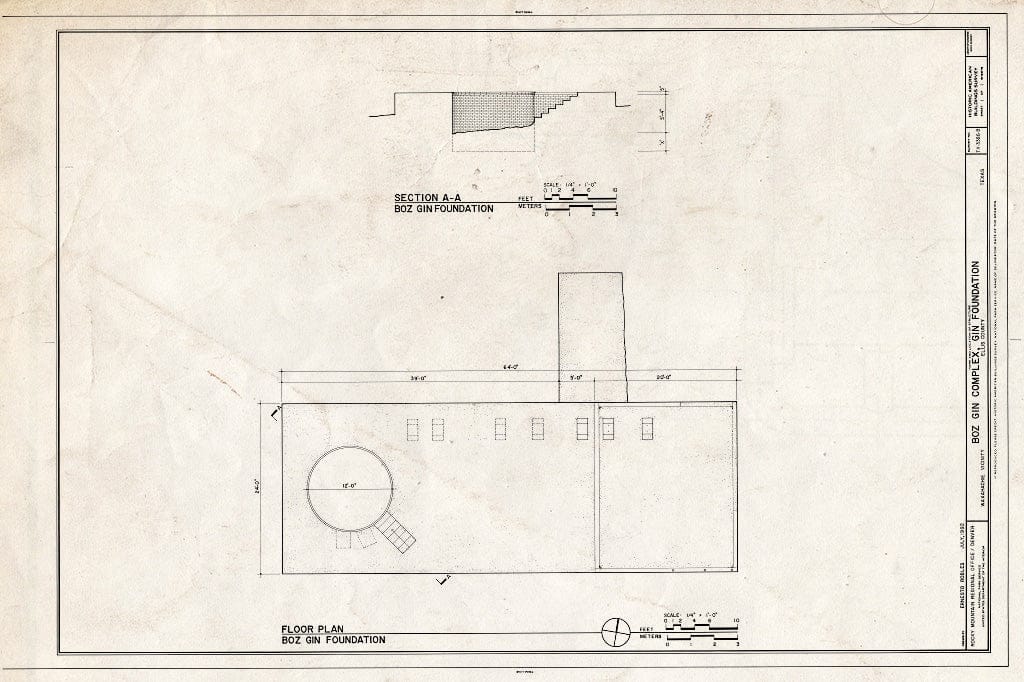 Blueprint Floor Plan and Section - Boz Gin Complex, Gin Foundation, 34.5 feet South of Great House Road, Waxahachie, Ellis County, TX