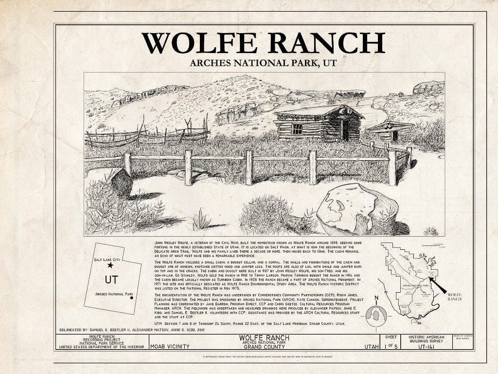 Blueprint Cover Sheet, Location Maps, Statement of Significance - Wolfe Ranch, Moab, Grand County, UT